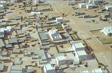 Model of part of the residential area of the Main City. One of the main thoroughfares passes across the picture towards the right of the picture