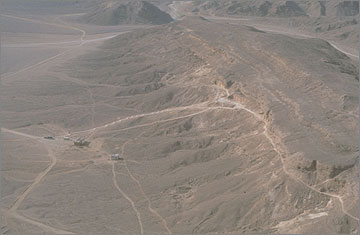 Aerial view of the site of the North Tombs. The modern steps lead to tombs 3 and 4