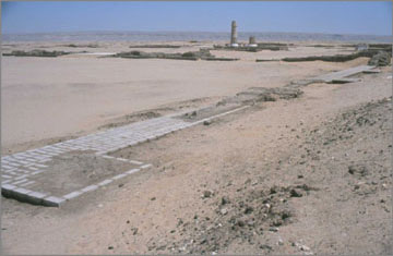The Small Aten Temple viewed to the north-east. The wall in the foreground is the south enclosure wall which had been strengthened by external buttresses. The outline of the wall and of the buttresses has been completed in new bricks.
