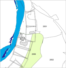 The desert hinterland at Amarna as surveyed between 2001 and 2006. The rectangles mark the area of the city remains surveyed by Kemp and Garfi (1993).